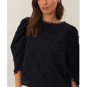 Farm Rio 3D Flower Blouse Black Medium New With Tags